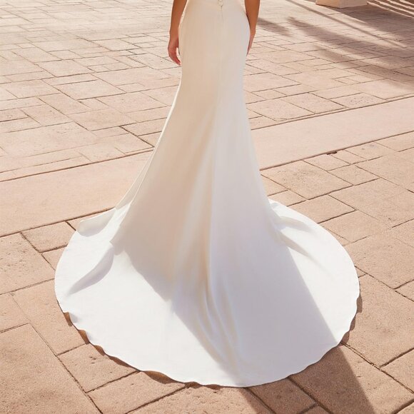 NEW OFF WHITE STRAPLESS SEATH DRESS W/ STRAIGHT ACROSS NECK & TRAIN NX JW1031 - Picture 12 of 12